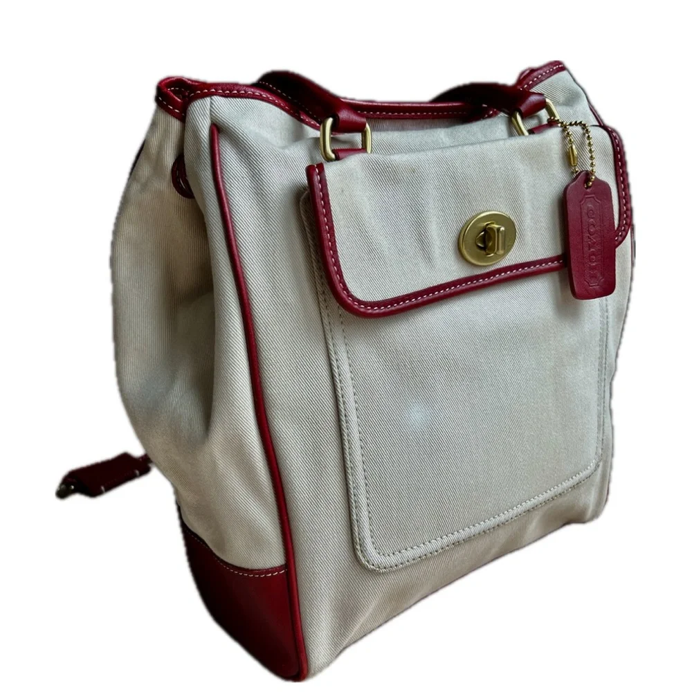 Coach Cream Canvas Satchel Red Leather Trim Gold Hardware – Read Description - Picture 1 of 14